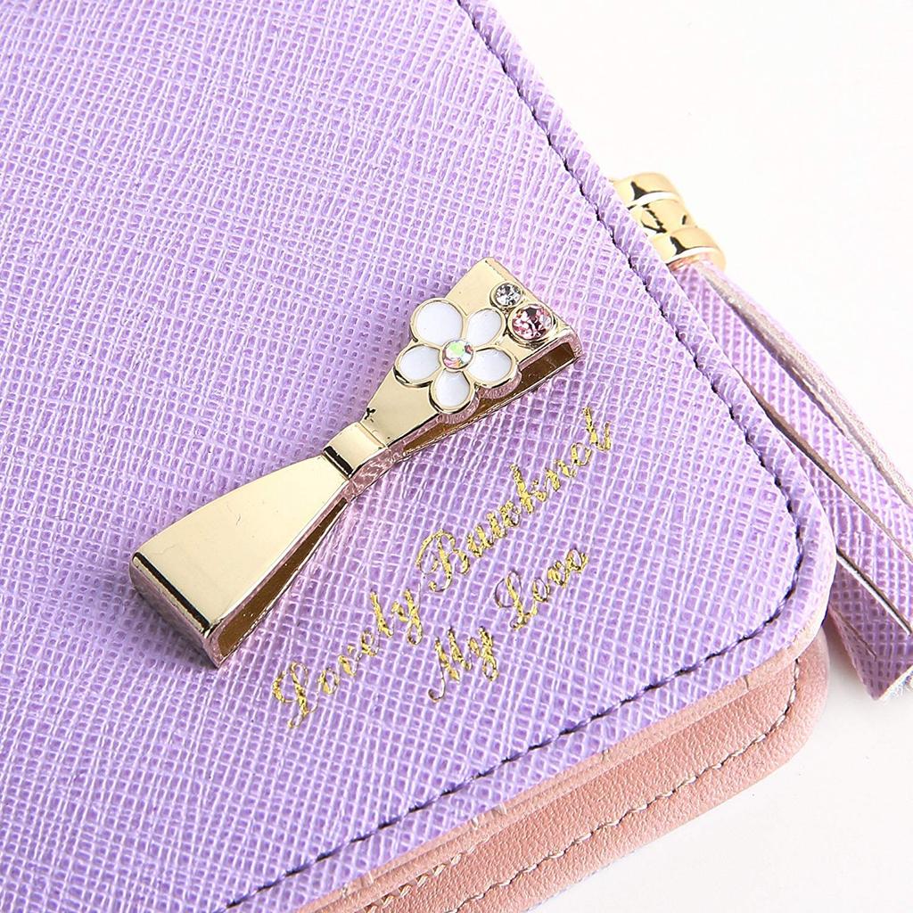 Fair Fairy Women's Bifold PU Leather Mini Wallet with Ribbon, Cute Gift, 151124 (Lavender)