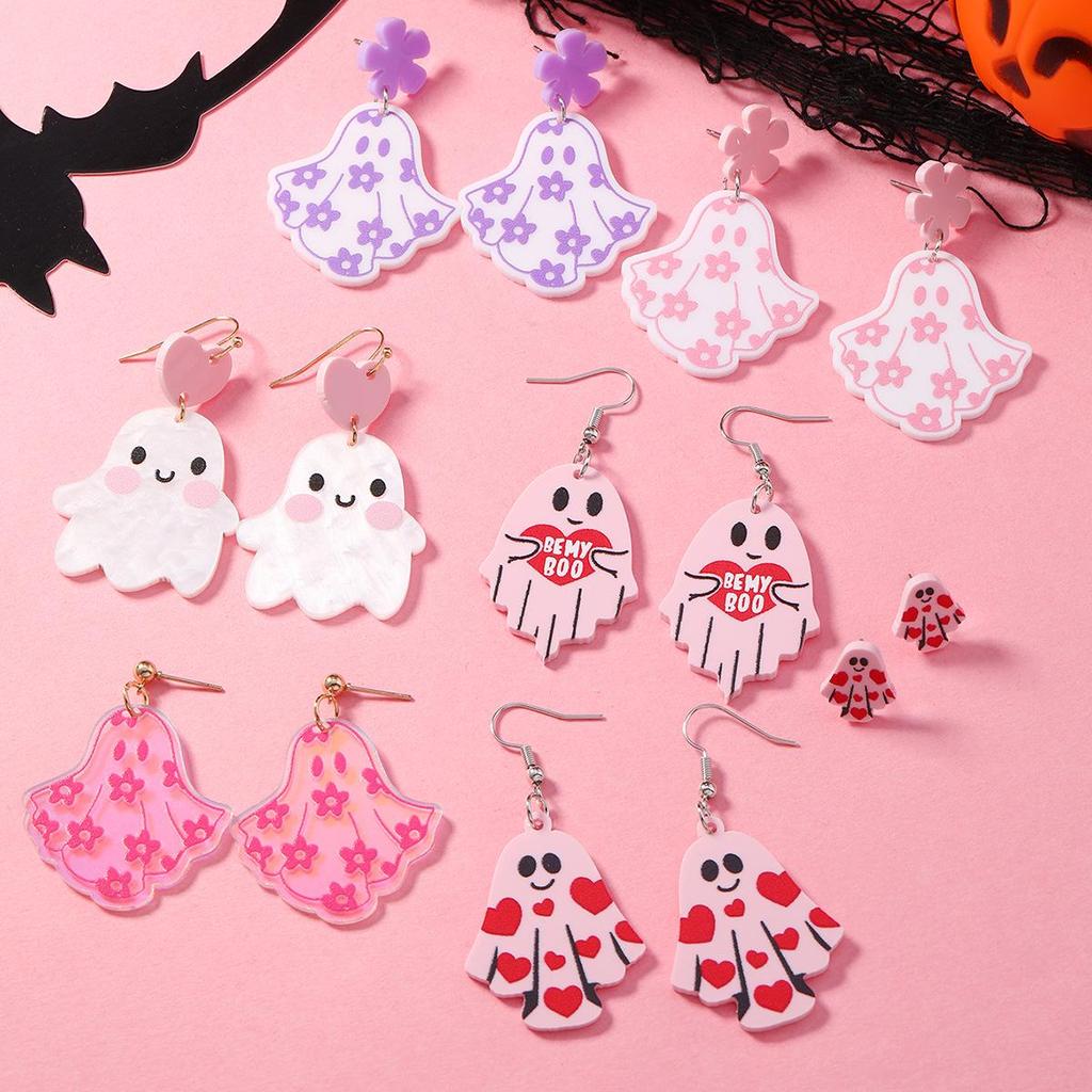 Cross-Border Halloween Cartoon Heart Ghost Tassel Earrings