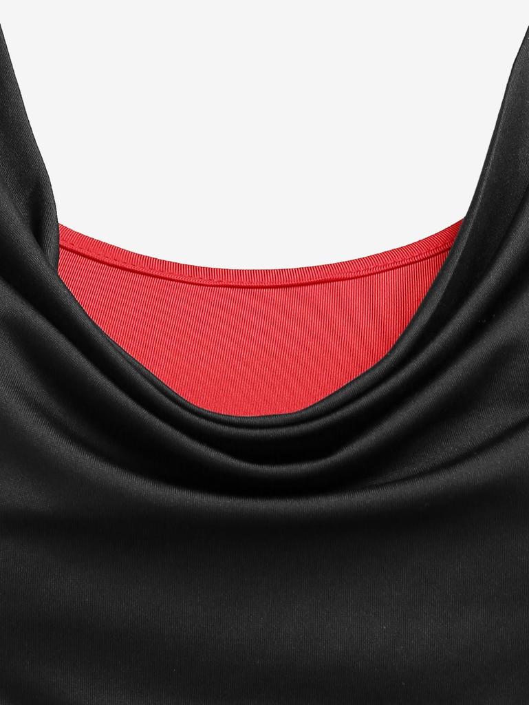 Rosegal Gothic Cowl Front Colorblock Zippered Butterfly Sleeve Top