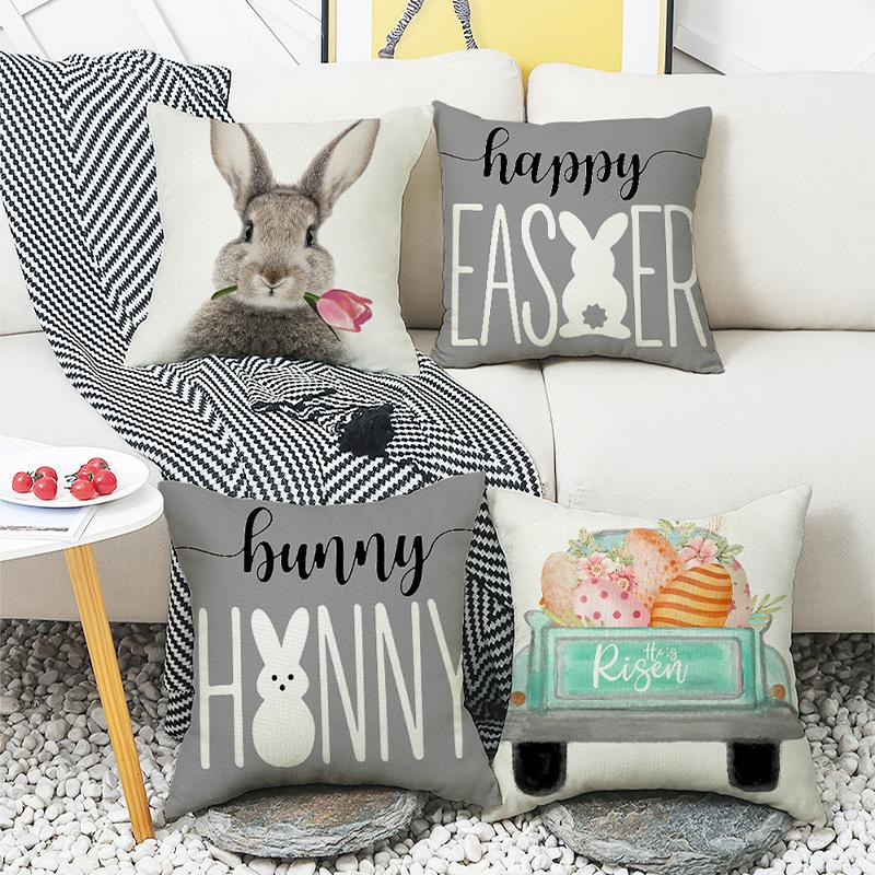 New Easter Pillow Case Cushion Cartoon Rabbit Letter Print Home Sofa Bedside Waist Pillow