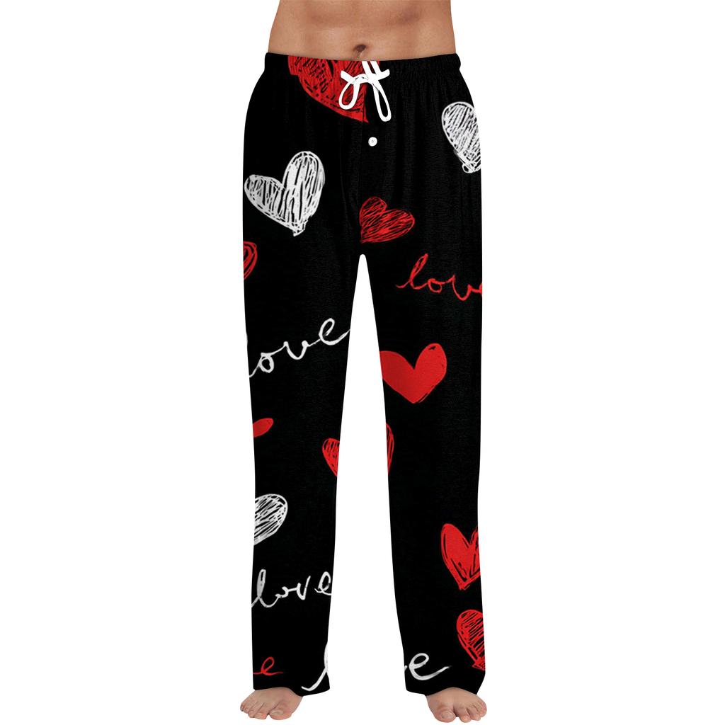 Herren Valentine's Day Bedruckte Kordelzug Lange Hosen Lässige Pyjamahosen