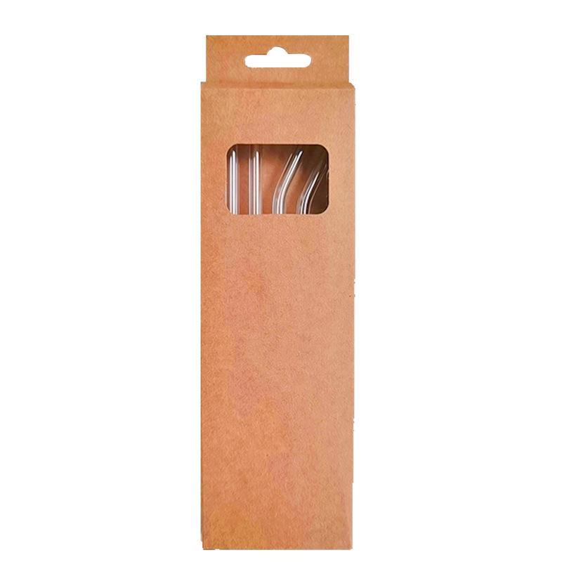 

Double Ins Style Heat-Resistant Colored Glass Straw Set in Kraft Paper Box Straight + bent straw (200mm + straw brush)