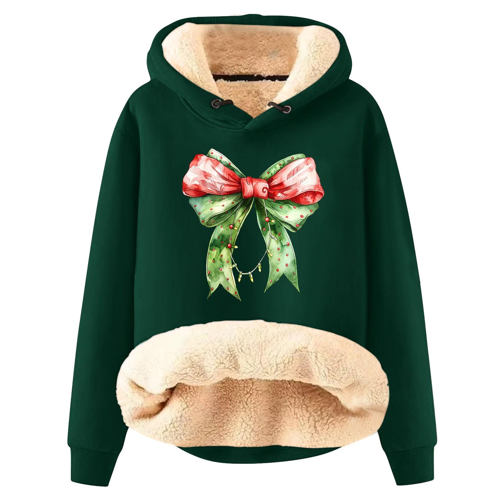 

Женская модная утепленная толстовка с капюшоном и рождественским принтом S