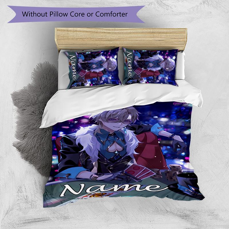 3pcs Custom Name Anime Honkai Star Rail Aventurine Bedding Set Duvet Cover Closure Includes 1 Duvet Cover & 2 Pillowcases for All Seasons Bedroom Deco