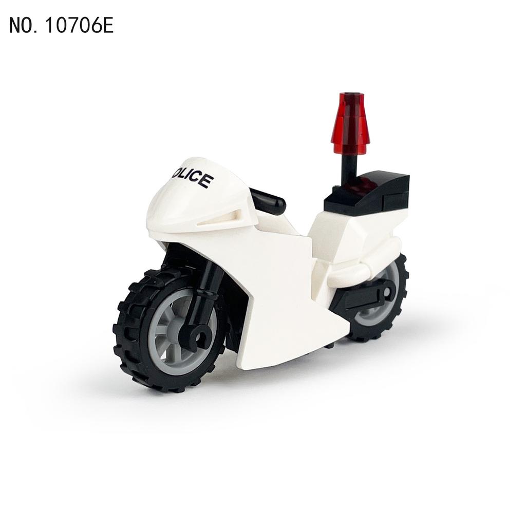 10706E White Motorcycle Police Cars Patrol On Guard for Children Building Toy Blocks