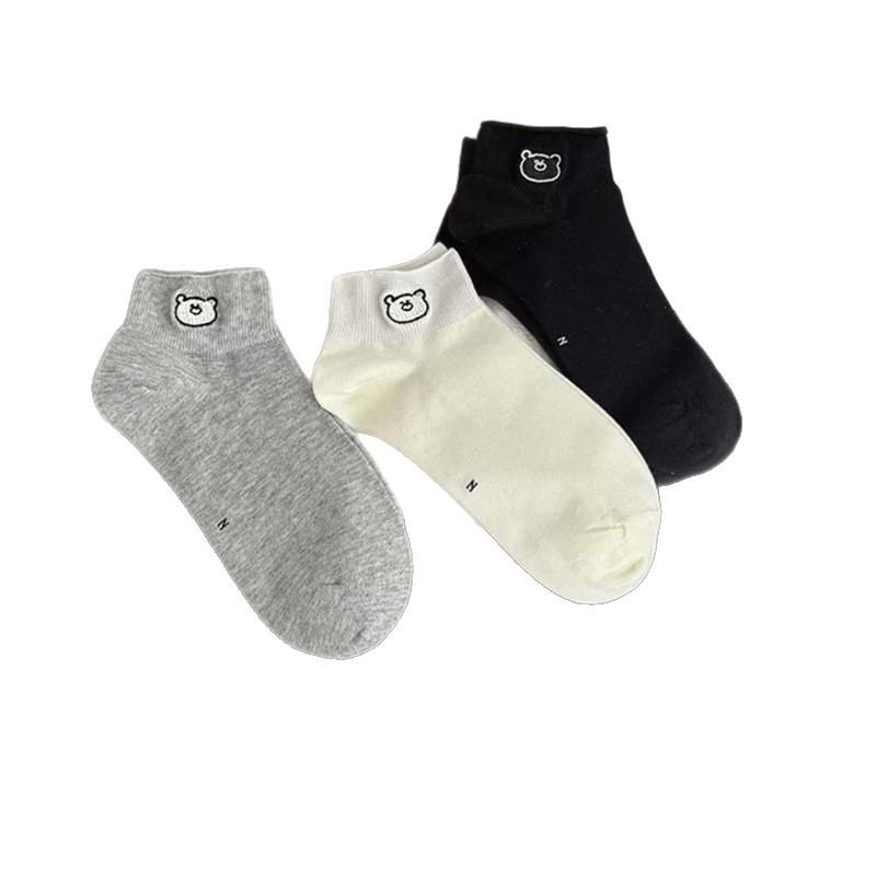 Female Summer Thin Lovely Cotton Boneless Bear Embroidered Short Tube Socks