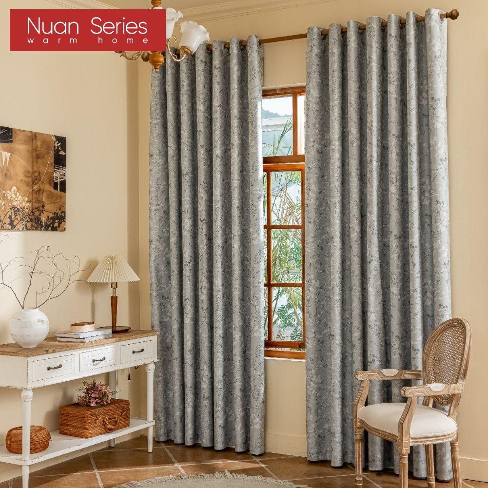 1PC Nuan Series Fashionable and Minimalist Grey Printed Curtains with Full Blackout Curtains for Bedroom Living Room Balcony Window for Home Decor