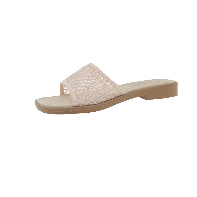 Fashion Leisure Low Heel Sandals Summer New Round Head Open Toe Net Cloth Soft Sole Anti-slip Wear-resistant Slippers
