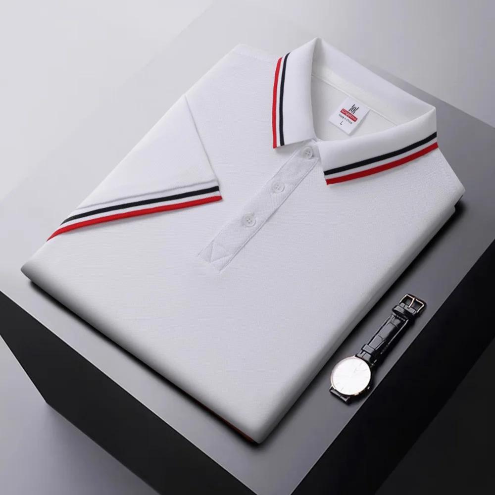 Summer Ice Silk Polo Shirt High-End T-Shirt Solid Color New Half Sleeve Non-Marking Casual Lapels Business Thin Menswear