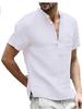 Men's Cotton Linen Short Sleeve Stand Collar Shirt