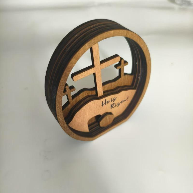 1pcs Easter Multi-Layer 3D Wooden Cross Decor Home Office Desktop Ornament Easter Egg Craft Decoration