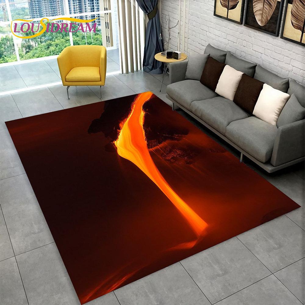 3D Volcano Lava Magma Area Rug Large,Carpet Rug for Living Room Bedroom Sofa Doormat Decoration,Kid Play Non-slip Floor Mat Gift