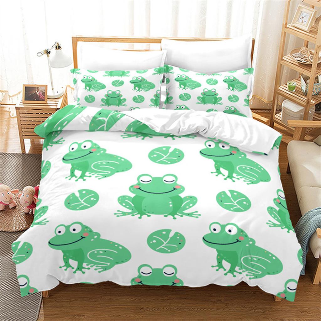 Cartoon Frog Duvet Cover Reptile Animal Theme Microfiber Quilt Cover for Children Boys Girl Teens for Bedroom Decorations Queen