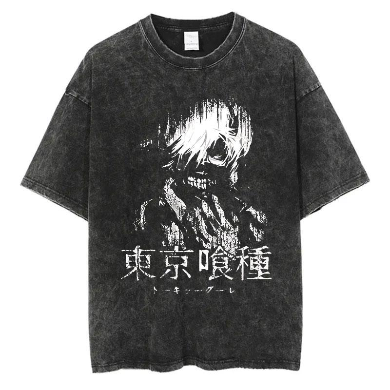 Anime Tokyo Ghoul Magliette Lavate Retro Punk Gotico Cotone Vintage T-Shirt Harajuku Casual Donna Uomo Manica Corta Top Maglietta