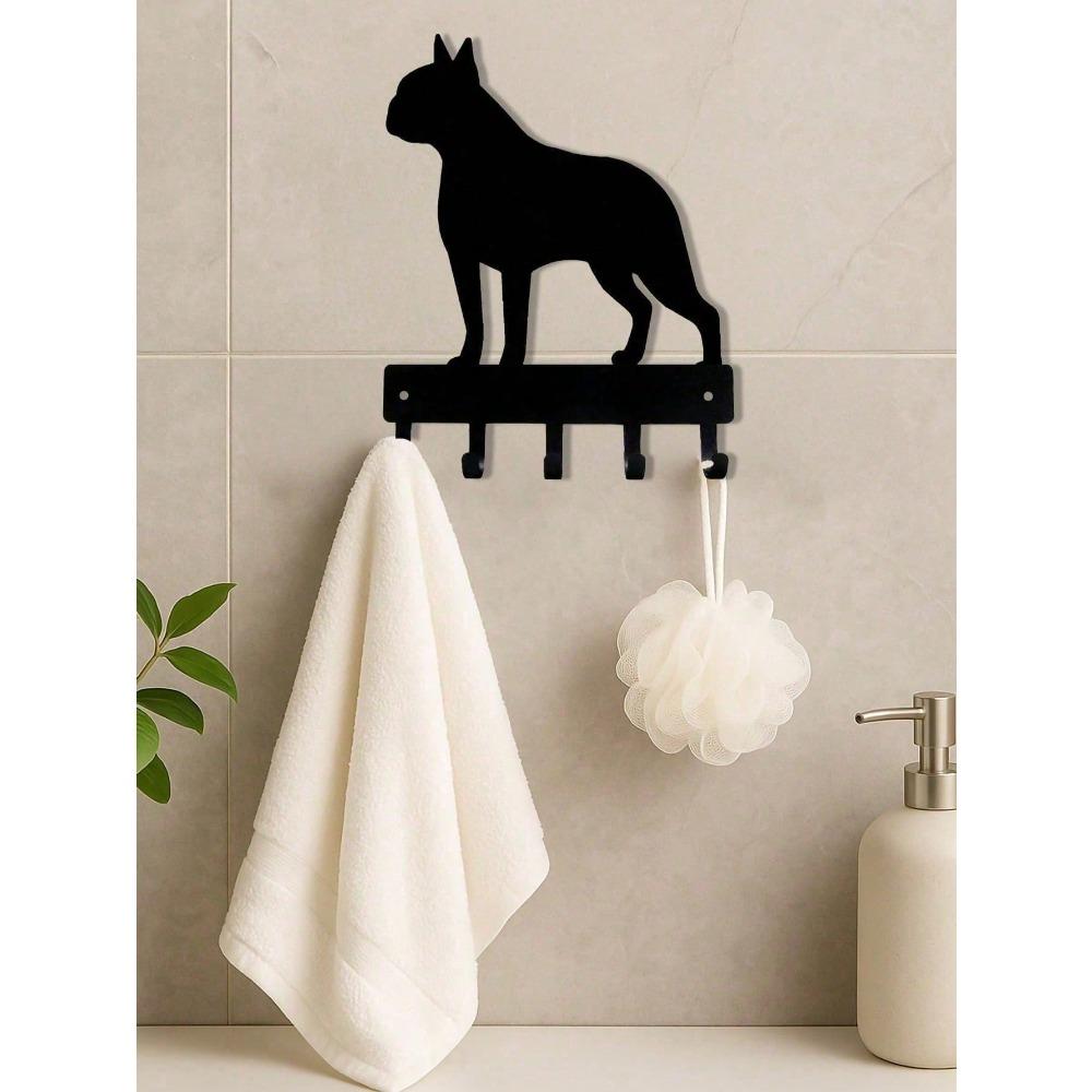 Wrought Iron Single Hook Wall Mount, Black Dog Leash Key Holder, Rustproof Farmhouse Entryway Organizer, Minimalist Home Decor for Kitchen Bathroom