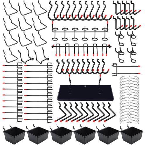 Athvcht 156-Piece Perforated Board Hooks, Specialized T-Shaped Mesh Hooks, 25mm Hole Pitch, Includes Plastic Box, Hanging Rack, Fixing Hardware, Produ