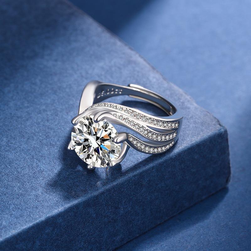 High Quality Exquisite Copper Plated Stainless Steel Zircon Opening Rings for Women Luxury Crystal Wedding Bride Finger Zircon resizable