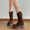 Autumn Winter Platform Thick Sole Women Mid Calf Fashion Butterfly knot Female Retro Western Cowboy Booties