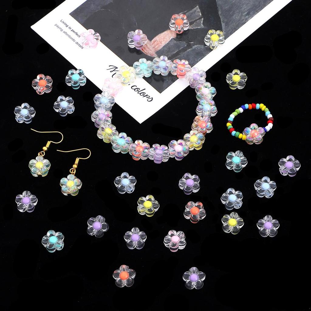 50pcs/pack Transparent Acrylic Flower Beads In Loose Beads DIY Jewelry Accessories Hand-Woven Bracelet Hair Rope Beaded Material