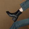 French small black short boots small thick-soled heightening Martin boots autumn and winter velvet high-heeled thin boots