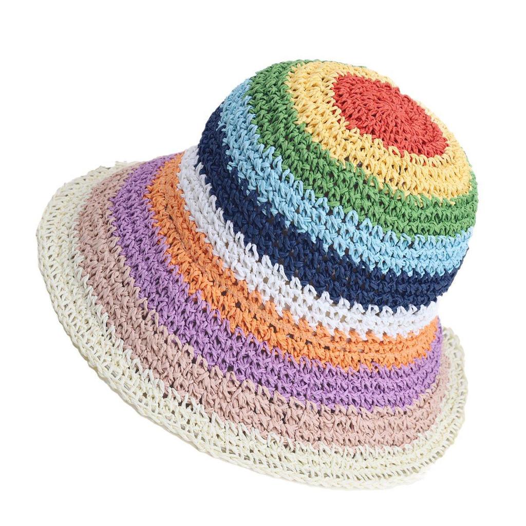 Damen Sommer Regenbogen Dopamin Breitkrempen Sonnenhut - Atmungsaktiv, UV-Schutz.