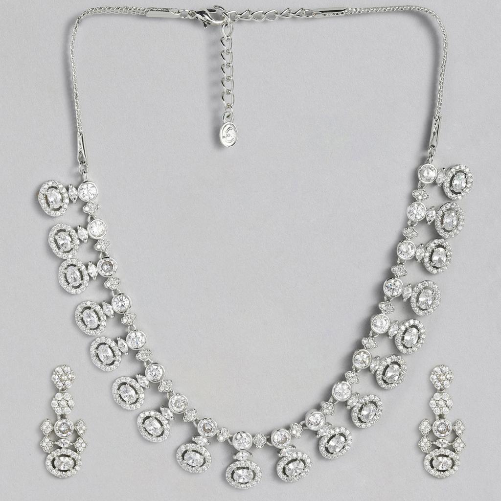 Sada zářivě bílého náhrdelníku Estele s rhodiem pokoveným CZ pro ženy