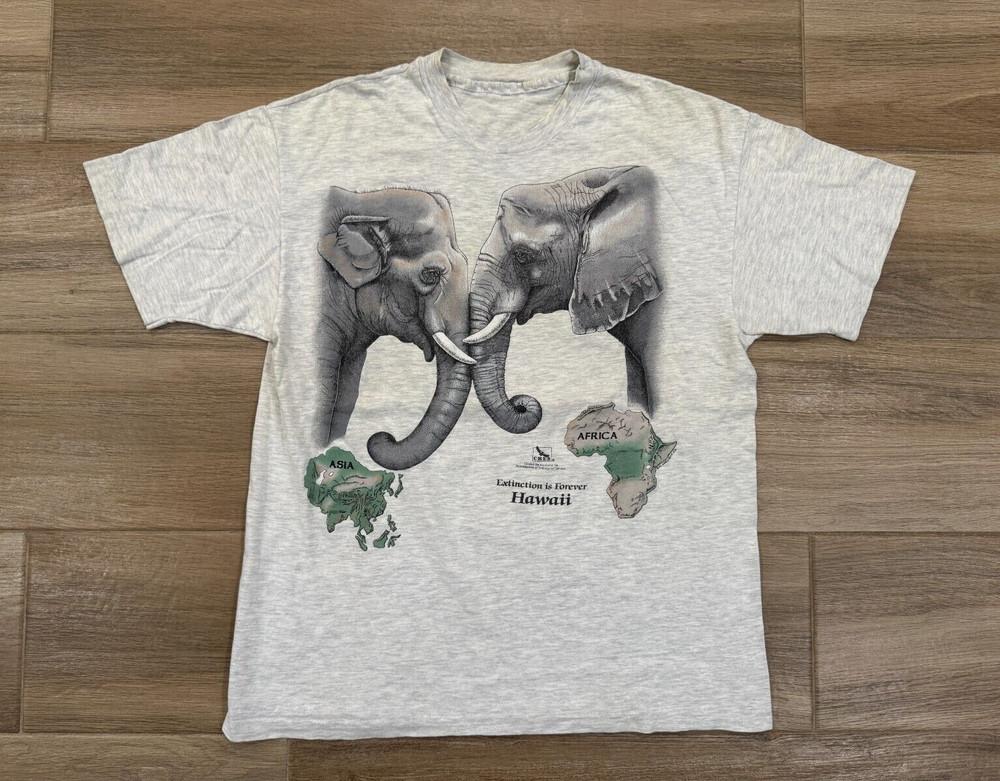 

Vintage Elephant T-Shirt XL Gray 90s Extinction Endangered Species Hawaii Unisex T-Shirt S