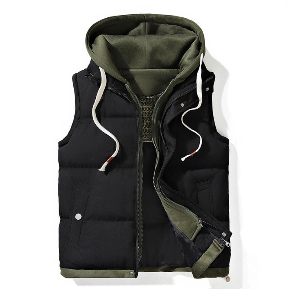 Korean Fashion Hooded Vest for Men and Women Autumn Winter Casual Sleeveless Men Coats Windproof Sleeveless Men Cotton Jacket with Hood