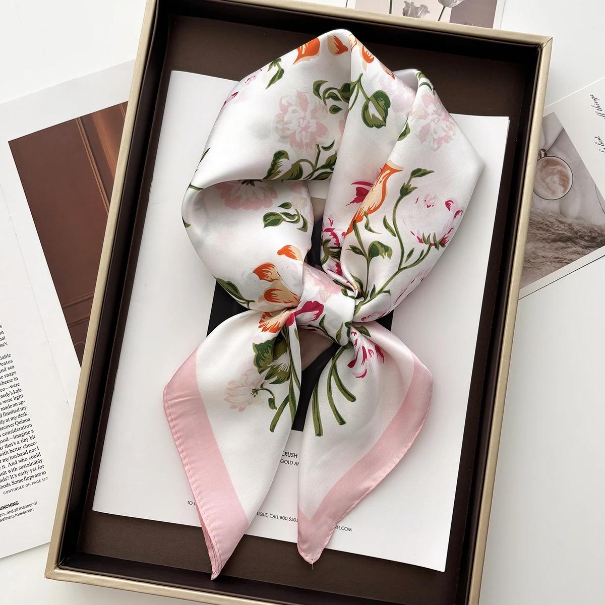 

Luxury Satin Print Square Scarf Women Soft Hairband Neckerchief Office Hijab Headband Foulard Bag Ribbons Gift 70x70CM