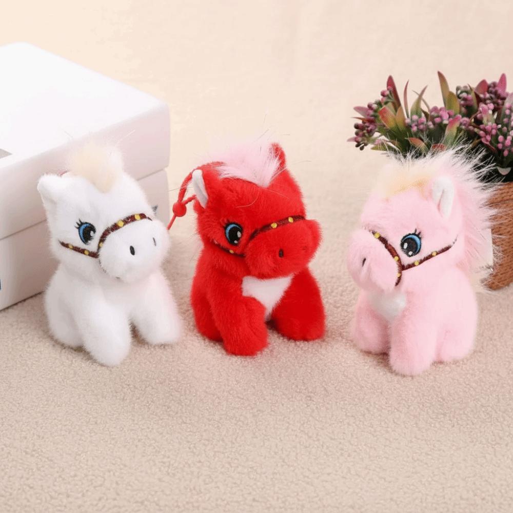 Cartoon Stuffed Animal Keyring Solid Color Zodiac Pony Figurine Year of Horse
