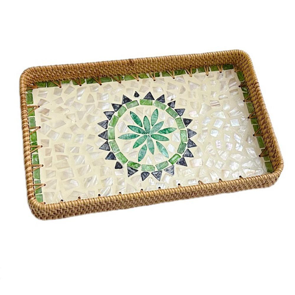 Hand Woven Rattan Shell Tray Colorful Bread Baskets Tray Splicing Shell Rattan Basket  Living Room