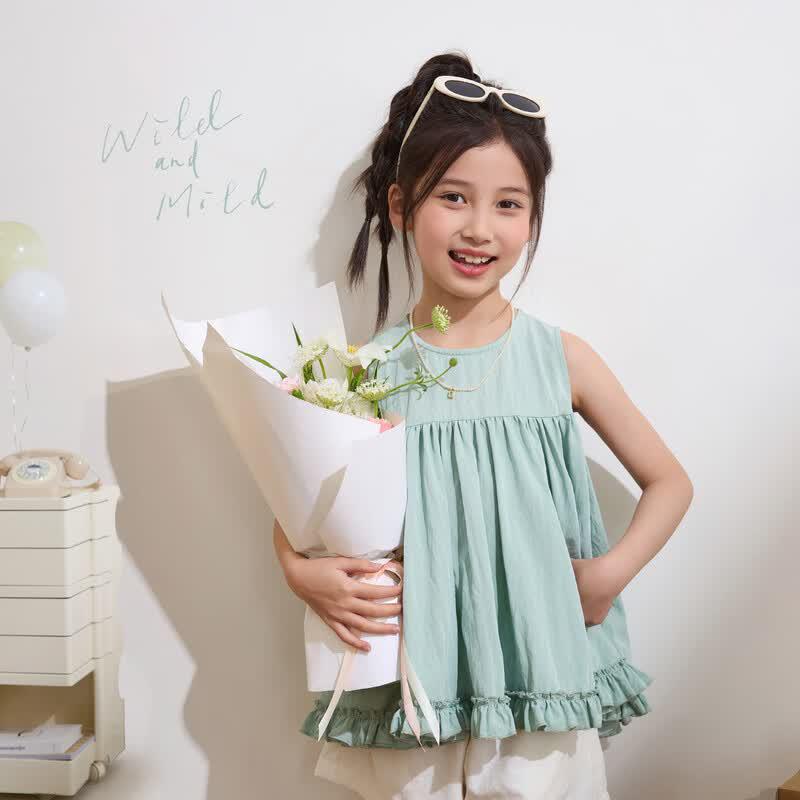 Girls  Mint Mambo Ruffle Edge Sleeveless Blouse 130 зелёный