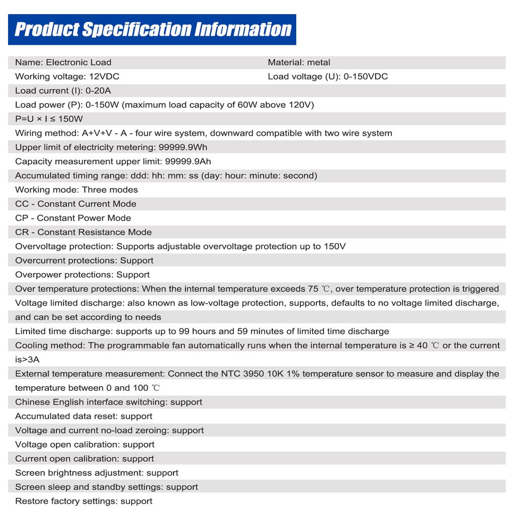 2.4inch Color Screen Multifunction Electronic Load Support Constant Current Power Resistance Mode with Data Calibration