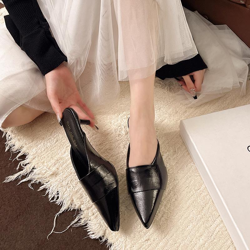 Pointed thin heel bag head slippers women's wear 2025 spring and summer new fashion sandals half slippers