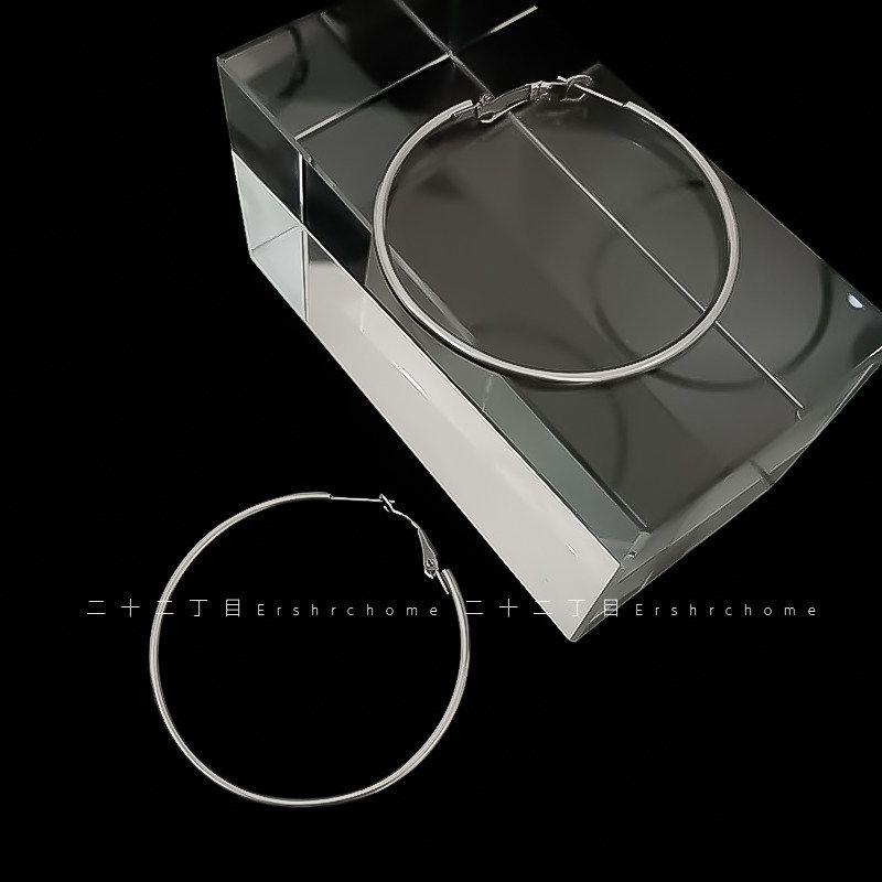 

European/American Titanium Steel No Fading Big Ear Ring 3cm Pair (with Pierced Earrings)