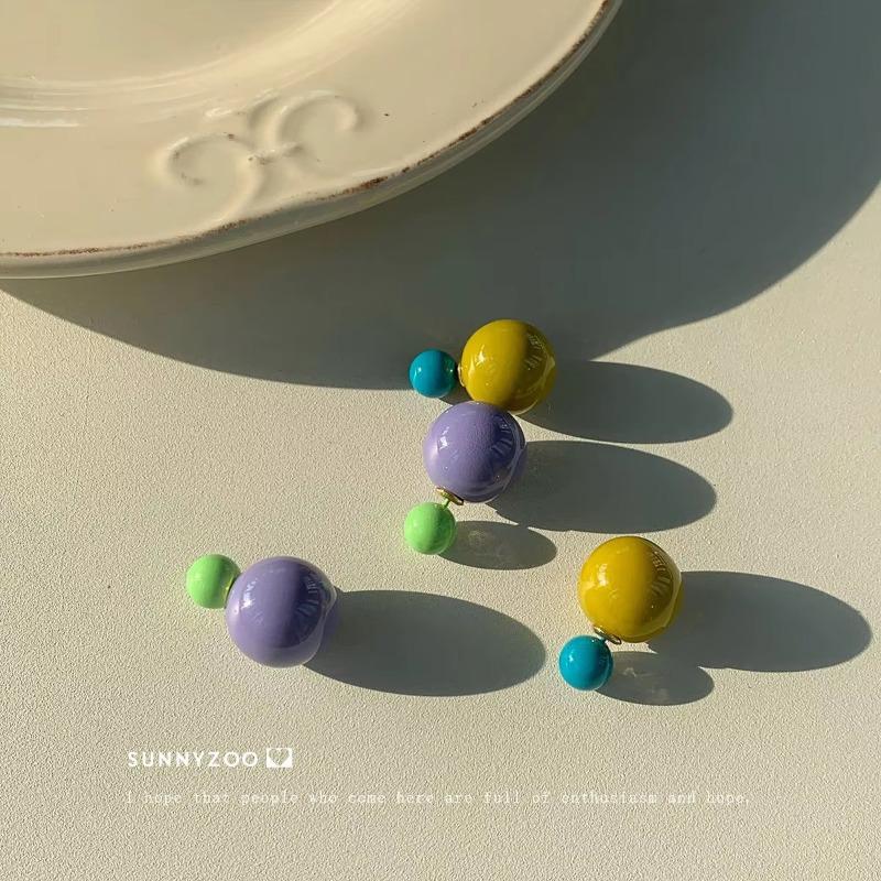 Clip on Convertible Ball Stud Earrings Candy Color Block Acrylic Material Fashion Jewelry Lightweight Comfort Wear