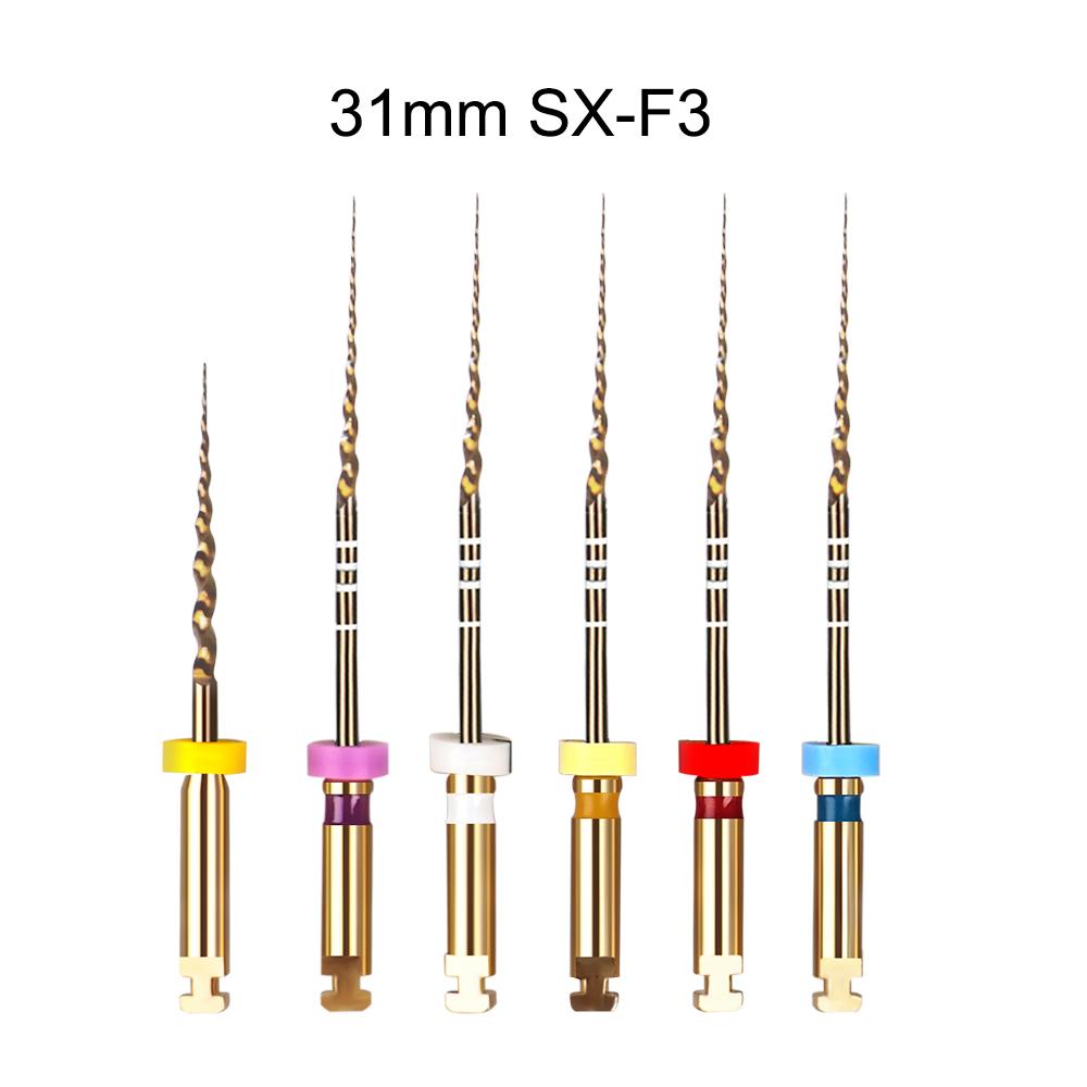6 szt./pudełko Złote elastyczne pilniki dentystyczne, obrotowe pilniki endodontyczne, złote pilniki endodontyczne, 21/25/31 mm, niklowo-tytanowe, narzędzie stomatologiczne