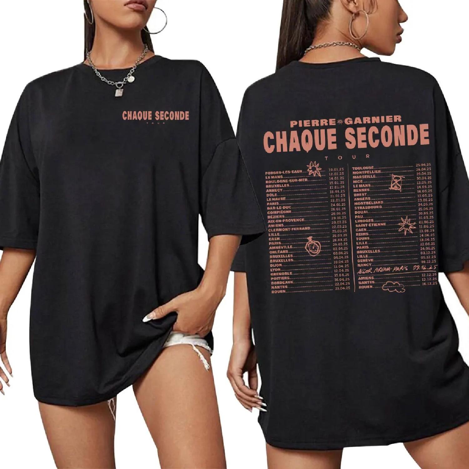

Pierre Garnier Chaque Seconde Tour Merch T-shirts Hip Hop Fashion T-shirt Women Men s Clothing Cotton Casual Oversized T Shirts S чёрный