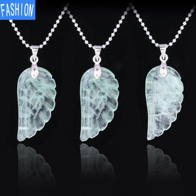 Crystal Pendant Hand Cut Green Fluorite Angel Wing Necklace Fashion Europe And America