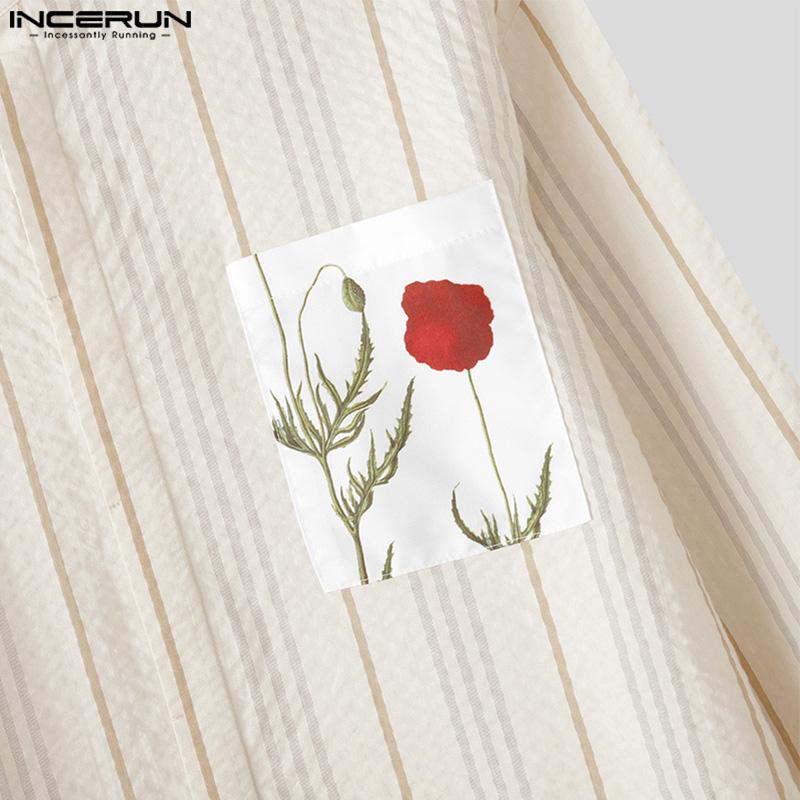 INCERUN Men Stand Collar Long Sleeve Floral Print Patchwork Buttons Casual Loose Shirts