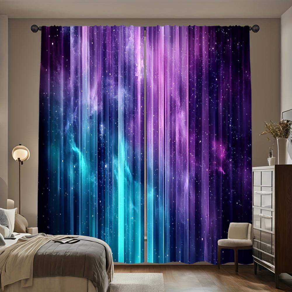 2pcs Blue-Purple Galaxy Fabric Curtains – Rod Pocket Design, Ideal for Kitchen Living Room and Bedroom Decor