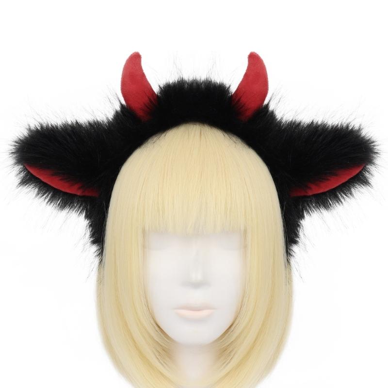 Fuzzy Devil Horn Headpiece Halloween Party Supply Furry Hairband With Lightweight Design Halloween Hair Ornaments
