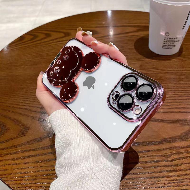 

Мультяшный держатель-кольцо для iPhone 16, подходит для чехла для мобильного телефона Apple 15promax 13/14, гальваническое защитное покрытие iPhone7/8 розовый