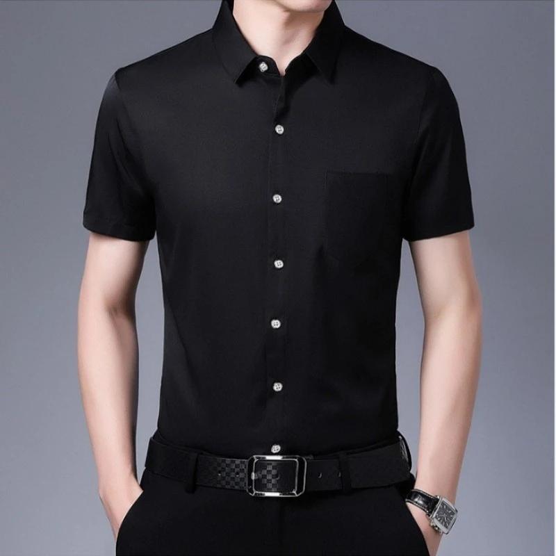 New Men's Business Casual Short Sleeved Solid Color Shirt Wrinkle Resistant Wrinkle Free Comfortable All Season Versatile Top