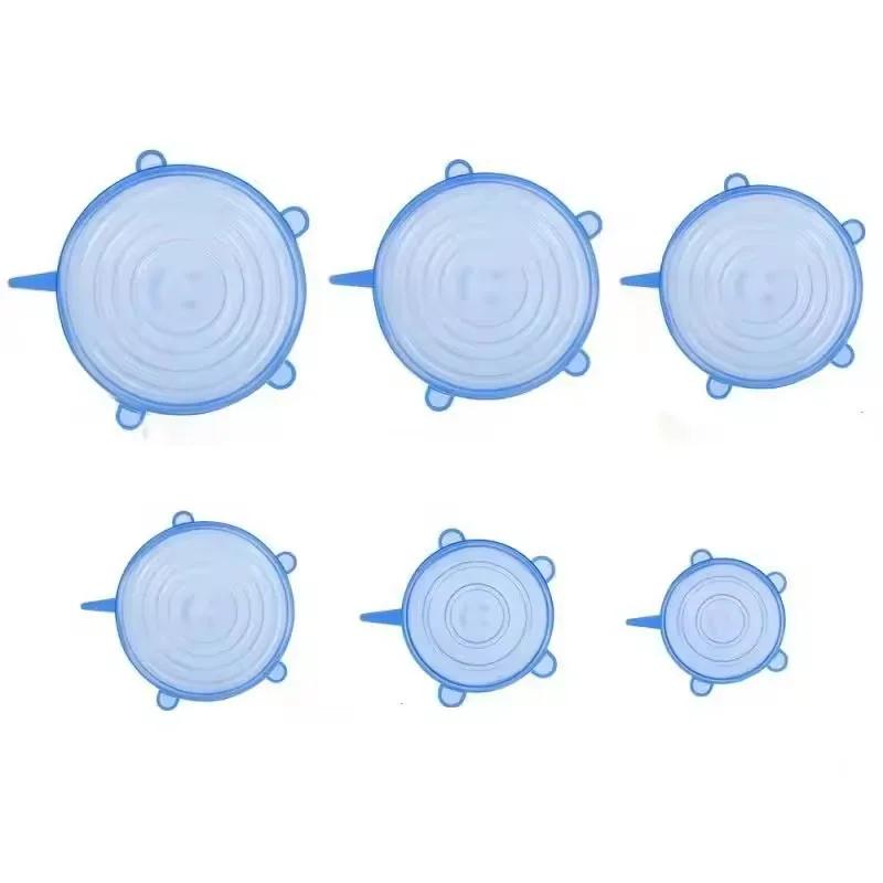 6 ks Opakovaně použitelná silikonová strečová víčka na potravinové mísy - Multifunkční kryt pro uchování čerstvosti ovoce a zeleniny