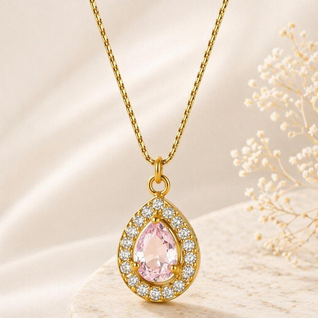 18K Gold Plated Zirconia Water Drop Pendant Necklace for Women In European Style