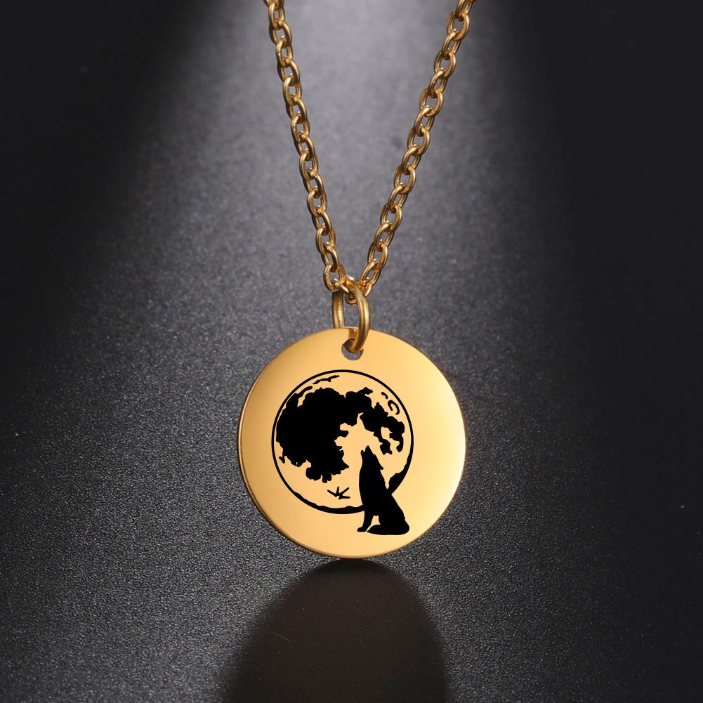 My Shape Wolf Necklace for Women Girls Animal Moon Silver Color Stainless Steel Necklaces Choker Link Chain Fashion Jewelry Gift