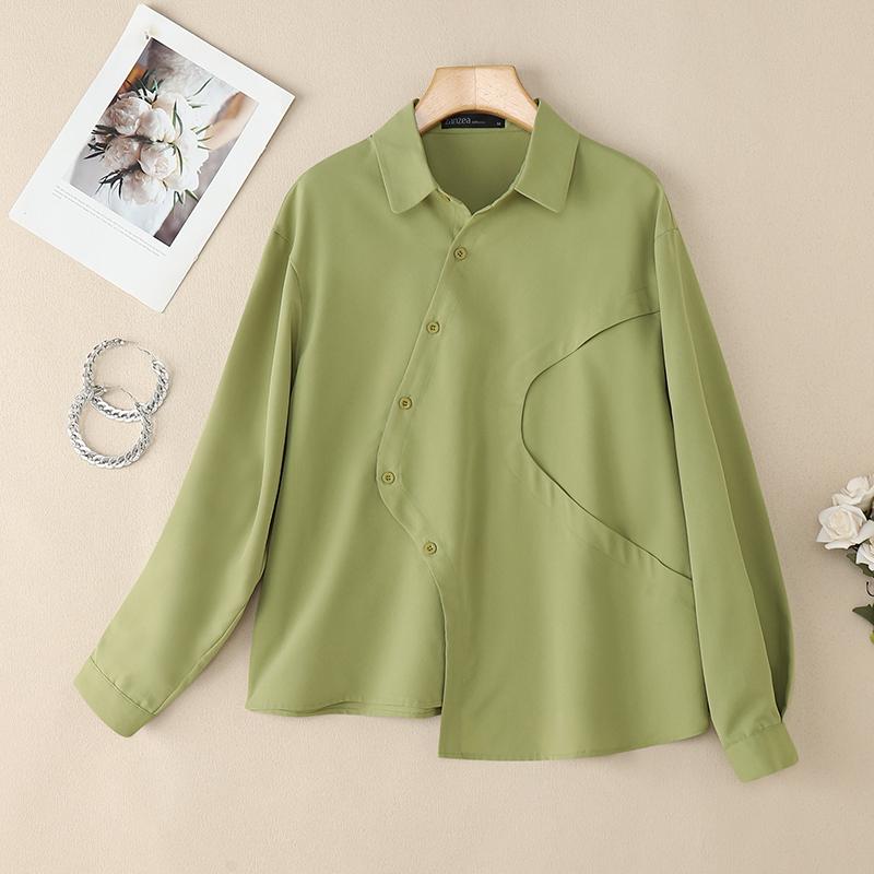 ZANZEA Women Turn Down Collar Loose Casual Long Sleeve Blouse