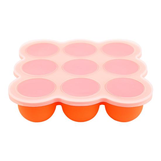 Ice Cube Mold Tray Food-Grade Silicone Ice Maker with Lid 9 Holes Easy Release Infant Food Food Container