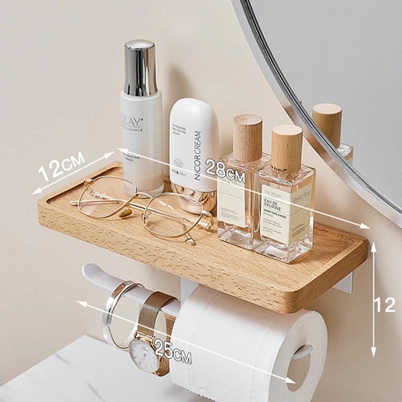 HeMu Solid Wood Tissue Holder Without Punching, Toilet Paper Box, Toilet Phone Storage Rack, Walnut Roll Paper Holder Simple